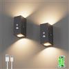 Aipsun 2 PCS applique a batteria LED con rilevatore di movimento antracite, 6000mAh, lampada da parete 650LM wireless con(sensore/OFF/ON), 6W 3000K bianco caldo per scale, corridoio, soggiorno