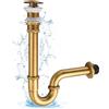 KINKIBOS, Sifone a P in Acciaio Inox & Ottone con Scarico Pop-up Senza Scanalatura, 1 1/4 x 32 mm Universale per Lavandino e Lavabo da Bagno senza Troppopieno, Blocca Odori Regolabile in Altezza