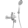 Yellowshop - Miscelatore bagno completo rubinetteria Como retrò vintage leva pomo bianco lavabo bidet vasca e doccia incasso esterno in ottone cromato flessibile inox Made in italy (Gruppo Vasca)