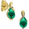 Miore orecchini da donna in oro giallo 14 kt 585 con pera verde smeraldo