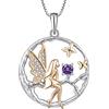 FJ Collana Angelo Donna Argento 925 Collana con Ciondolo Elfo Fata Farfalla Collana Albero della Vita Collana Febbraio Pietra Portafortuna Ametista Gioielli Regalo per Donna