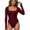 GJY Bodysuit da Donna, Chiusura con Bottoni a Pressione, Girocollo, Maniche Lunghe, Tuta Casual a Taglio Slim, Top Camicie, M