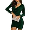 Hanaoops Abito da Donna Maniche Lunghe Scollo a V Vestito da Cocktail Sexy Aderente Corto Abiti da Sera Autunno e Inverno Vintage Bodycon Vestiti Cerimonia Festa Tubini Dress
