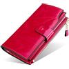 FORRICA Donna Portafoglio in Vera Pelle Lungo Portamonete Cellulare Portafogli Grande Borsellino Donna Borsa Clutch RFID Blocco Porta Carte di Credito Rosso A