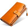 FORRICA Donna Portafoglio in Vera Pelle Lungo Portamonete Cellulare Portafogli Grande Borsellino Donna Borsa Clutch RFID Blocco Porta Carte di Credito Marrone