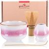 Goodwei Matcha Kit con Frusta Matcha, Ciotola Matcha e Supporto Frusta in ceramica con lo stesso design | Tazza Matcha Chawan, 320 ml | The Matcha Set Regalo (80, Kiku)