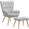 BAKAJI Poltrona con Sgabello da Soggiorno, Poltroncina con Pouf Poggiapiedi da Salotto, Sedia per Camera da Letto Imbottita con Rivestimento in Velluto Morbido, Braccioli Alti, Design Moderno (Grigio)