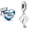PHCLASY Cuore Blu and Graduation Cap Charm Compatibile con Bracciali e Collane Europei, Stagione di Laurea Per le Donne