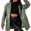 Alaurbeauty Blazer - Giacca da donna in ecopelle, a maniche lunghe, con bottoni, stile vintage, oversized Shacket Blazer in finta pelle, per autunno e inverno, A-verde, M