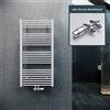 ELEGANT Radiatore da bagno, 1200 x 600 mm, colore bianco, con attacco centrale, termosifone, scaldasalviette con termostato cromato multiblocco