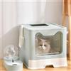 OHMG Lettiera per gatti in acciaio inox, con coperchio e accessori, inclusa pala e tappetino, per gatti, chiusa, XXL, vassoio estraibile (polvere 51 x 41 x 38 cm)