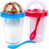 Schramm® 2 Pezzi Bicchieri per Yogurt da Andare Muesli-to-Go 4 Colori Assortiti Tazza Muesli incl. Cucchiaio Ciotola per Cereali Tazza per Yogurt