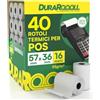 Eurocali 40 Rotoli Carta per POS Rotolini Termici 57x36 16m per Ricevute Scontrini | Rulli Carta Termica DuraRoooll Compatibile con Nexi Axerve Ingenico SumUp Pax Smart POS per Carte di Credito Bancomat