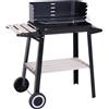 Outsunny Griglia a Carbone Barbecue BBQ Carrello Grill per Picnic con Ruote da Balcone Giardino in Ferro e Legno 83 × 45 × 87 cm Nero|Aosom
