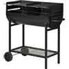 Outsunny Barbecue in Acciaio con 2 Griglie Indipendenti, 2 Ruote e Ripiano Inferiore | Nero | 90cm x 45cm x 96cm|Aosom