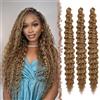FESHFEN Ocean Wave Crochet Hair extension - 3 Pezzi Estensioni Capelli per Treccine a Onde Marrone Dorato Sintetici Ondulati Braiding Trecce Boho Posticci Extensions per Donne, 55 cm