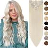 Silk-co Extension Capelli Veri Clip 8 Fasce Remy Human Hair 50g Clip in Extension Capelli Umani Brasiliani 25cm - 60 Biondo Platino