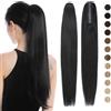 Silk-co 50cm Extension Capelli Veri Coda con Pinza #1 Nero Scuro Ponytail Extension Human Hair Coda di Cavallo Capelli Umani