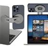 ALAFLY Supporto Magnetico per Laptop Compatibile con MagSafe iPhone/Samsung, Supporto Laterale per Telefono Pieghevole a 110° e Regolabile a 180° per Tesla/Computer/Monitor/Tutti i Telefoni, Grigio