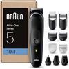 Braun RASOIO ELETTRICO BARBA e Capelli, Regolabarba Uomo e TAGLIACAPELLI UOMO, 10-In-1 Styling, per Corpo, Naso E Orecchie, Idea Regalo, MGK5445 Nero