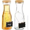 Relaxdays Caraffa in Vetro, Set di 2 Bottiglie d'Acqua da 1 Litro, Tappo in bambù, Brocca con Etichette, Trasparente, Silicone