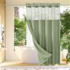 Gibelle Tenda da doccia senza gancio a nido d'ape con fodera in tessuto a scatto, set per bagno, stile hotel con finestra superiore in rete, impermeabile e lavabile, verde salvia, 183 x 188 cm