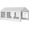 Outsunny Gazebo da Giardino 6x3 m con Finestre Laterali, 3 Stanze e Porte a Cerniera, Bianco