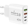 Soodyoow Caricatore USB C Rapido, 40W 4-Porte Presa USB Caricatore Multipla, Spina Alimentatore USB C Caricabatterie, USB C Presa USB Multiplo per iPhone 15 14 13 iPad Samsung Galaxy S22 S23 S24
