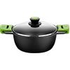 BRA, Prior, Casseruola Profonda con Coperchio in Vetro e Manici in Silicone, 28 Cm, Nero