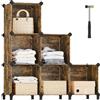SONGMICS Scaffale a 6 Cubi, Organizzatore Modulare, Portaoggetti in Plastica con Piedini, Scarpiera, Cubo 30 x 30 x 30 cm, Soggiorno, Camera da Letto, Martello di Gomma, Marrone Vintage LPC111A01