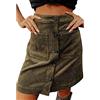 aromm Donna Lunghezza al Ginocchio Gonna in Velluto a Coste con Tasche Vita Alta Bottone Frontale Linea A Gonne Verde, S