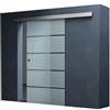 maimai Mai & Mai Porta Scorrevole in Vetro 90x215cm, Porta Scorrevole in Vetro Satinato 8mm in 5 Strisce con Binario e Maniglia Rotonda per Bagno Cucina Studio Ufficio, Amalfi TS11H-900 MSMG
