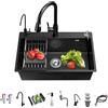 Aipunlus Lavandino Cucina Nero 75 x 45 cm, Lavello Cucina 1 Vasca in Acciaio Inox, Lavello sottotop o sopratop Con Rubinetto Estraibile/Dispenser Sapone/Scolapiatti/Rubinetto Acqua Depurata (Nero, 75x45cm)