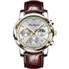 RORIOS Orologio Multifunzione da Uomo Orologio da Polso Vintage Analogico Quarzo Orologi Cronografo Fasi Lunari Orologio Casual Acciaio inossidabile Bianco Marrone