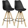 WOHNLING 2 Set sgabelli Lima Design retrò Nero Legno con Schienale | Sedia da Bar Design retrò scandinavo 2 Pezzi | Altezza Seduta Sgabello 77 cm