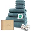 Ferò Set Asciugamani Bagno Cotone Di Lusso 8 Pezzi, OEKO-TEX, 100% Cotone Premium, 550 g/m², Ultra Morbido, Design Italiano, 2 Teli Bagno 70x140, 2 Asciugamani Viso 50x30, 4 Lavette 30x30, Azzurro