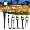 IRISECO Llluminazione da Giardino LED, 15m 4pcs Faretto da Giardino con Picchetto di Terra di Alimentazione, 12V 3W Illuminazione da Giardino con Alimentazione, Luce Bianco Caldo (1200LM)