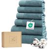 Ferò Set Asciugamani Bagno Grandi di Lusso 6 Pezzi, OEKO-TEX 100% Cotone Premium, 550 g/m², Ultra Morbido e Assorbente, 2 Asciugamani Doccia 70x140, 4 Asciugamani Viso 50x100, Azzurro