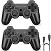 ＲＵＥＩＵＲＩ PS-3 Controller 2 Pack[2025 NEWEST] PS-3 Wireless Controller Playstation 3 Controller Wireless Bluetooth Gamepad with USB Charger Cable for PS-3 Console(Black+Black)