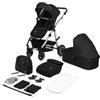 LIONELO Amber Passeggino 2in1 Duo Passeggino da 0 a 48mesi con Seduta secchiello + Navicella per neonato e bambini a 22kg Regolabile, pieghevole e leggero Ruote grandi Cappotina XXL (NeroArgento, Big)