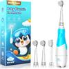 DADA-TECH Spazzolino Elettrico Bambini 1-2-3 Anni Spazzolino Bambini 1 Anno Bambino Bimbo Neonato Neonati Con Timer Luci LED E 4 Testine Morbide (Baby Pinguino Blu)