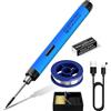GOMETY Set saldatore senza fili, 3 modalità, batteria USB, 300 ℃-450 ℃, temperatura regolabile, saldatore e filo per saldatura per lavori elettrici (blu)