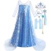 Tyidalin Vestito Elsa per Bambina Costume Regina Ghiacco Blu Abito Principessa Ragazze Carnevale Halloween Compleanno