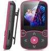 AGPTEK Lettore MP3 Bluetooth 5.3 Sport 64GB con schermo TFT a colori da 1,5 pollici, Mini lettore musicale con clip, supporta fino a 128GB con scheda SD, Magenta