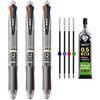 MROOFUL Penna multifunzionale 5 in 1 a punta media da 1,0 mm multicolore, matita meccanica da 0,5 mm, 4 colori, confezione multipla di 3 penne a sfera retrattili (grigio)