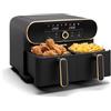 KLARSTEIN AuraAir Color Touch Dual - Friggitrice ad Aria, 11L, 1700W, 2 Scomparti, 8 Programmi, Touch Screen, Riduzione dei Grassi, Protezione dal Surriscaldamento, Spegnimento Automatico, Nero/Oro