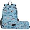 Ksajwzf Zaino per bambini e bambine, con squalo oceano, con scatola per il pranzo, set per la scuola materna per bambini dai 3 ai 10 anni, Multicolore