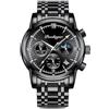 RORIOS Orologio Multifunzione da Uomo Orologio da Polso Vintage Analogico Quarzo Orologi Cronografo Fasi Lunari Orologio Casual Acciaio inossidabile Nero A