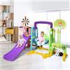 GYMAX Set Scivolo 6 in 1 per Bambini, Scivolo Grande, Altalena, Canestro, Calcio, Cerchi e Tavolo, Parco Divertimenti per Casa e Giardino, 209x174x126 cm