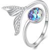 generic Anello aperto avvolgente a forma di coda di sirena blu per donne Anelli a fascia di fidanzamento per l'eternità regolabili in argento sterling CZ